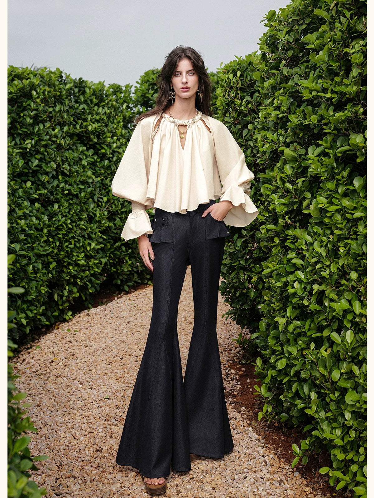 Rope Detail Flared Sleeve Blouse