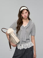 V-neck Lace Knit Short-sleeve T-shirt