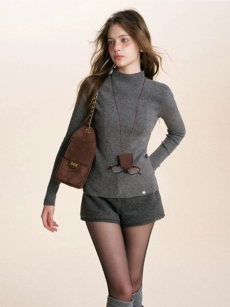 Ribbed Turtleneck Knit Top