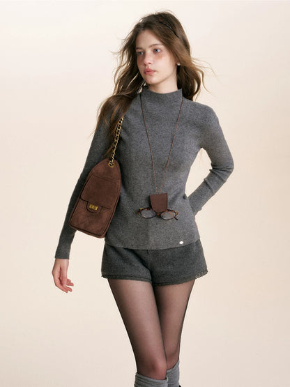 Ribbed Turtleneck Knit Top