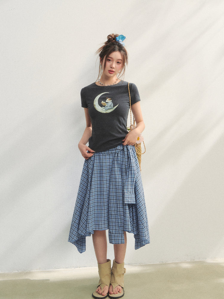 Grey Printed Slim-Fit Knit T-Shirt