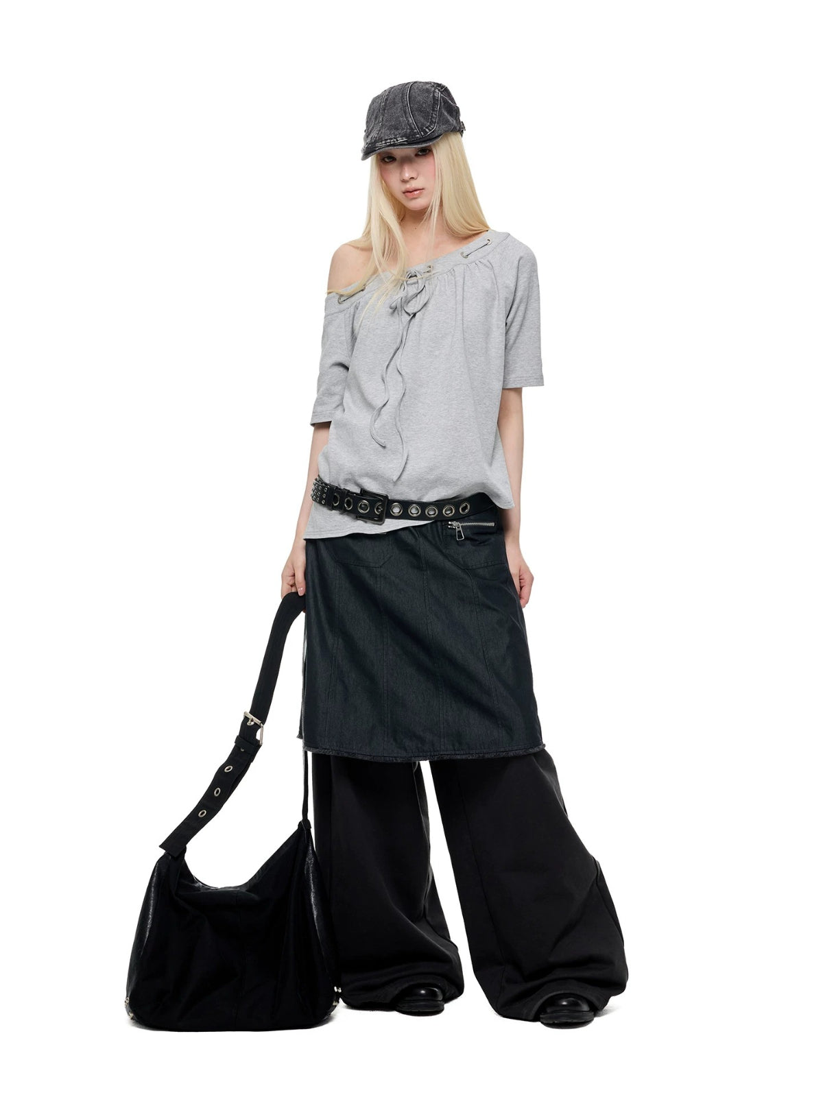 Off Shoulder Drawstring Loose T-Shirt