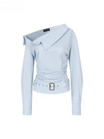 Asymmetrical Ruched Belt Shirt