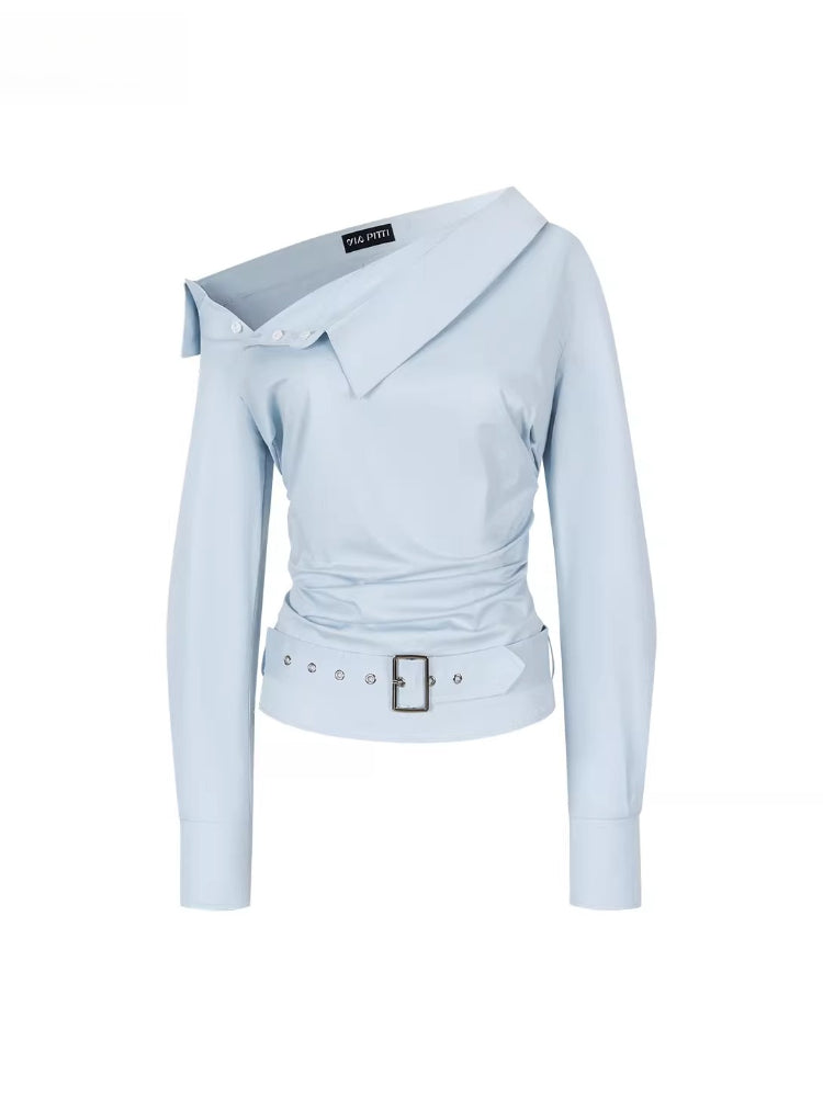 Asymmetrical Ruched Belt Shirt