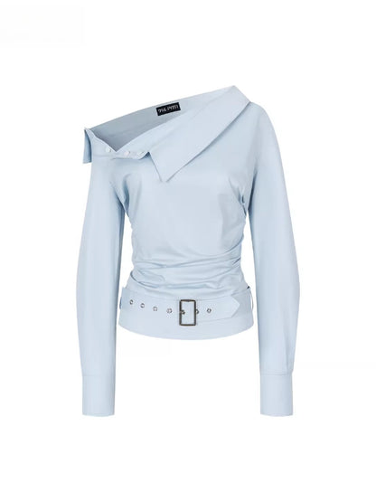 Asymmetrical Ruched Belt Shirt