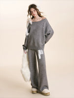 Gray & Apricot Lace-Tie Knit Set