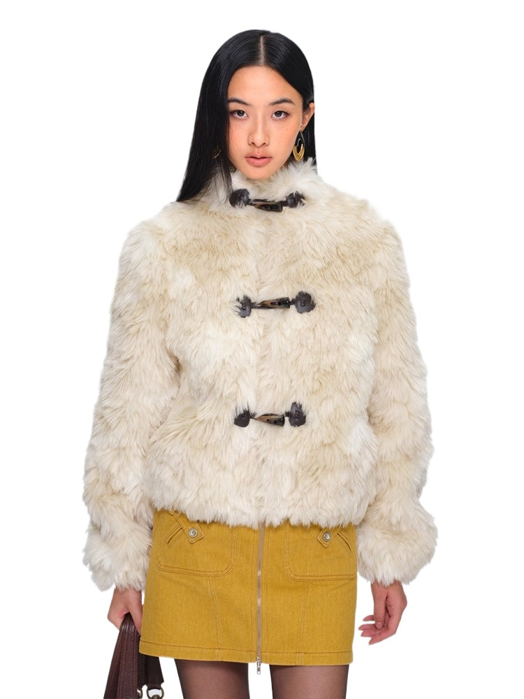 Faux-Fur Stand-Collar Toggle Cropped Jacket