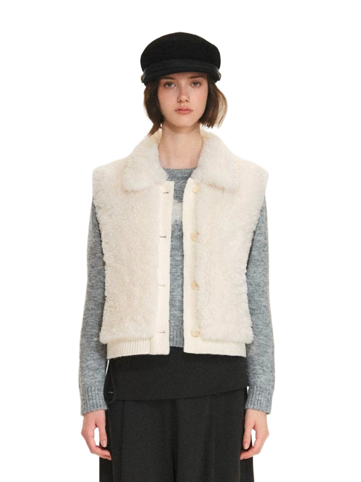 Faux Fur Knit Trim Vest