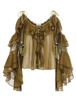 Flowy Chiffon Ruffle V-neck Shirt