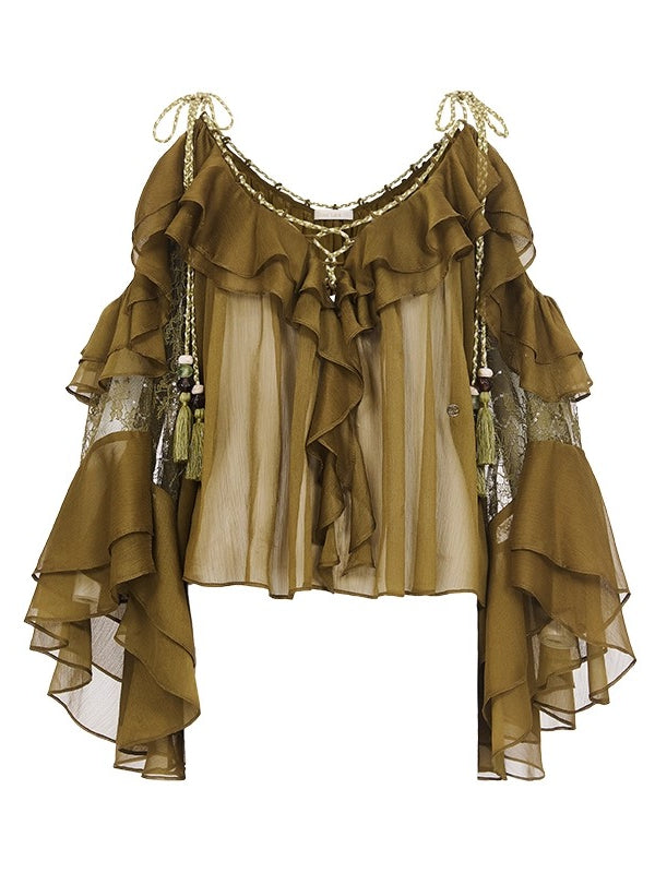 Flowy Chiffon Ruffle V-neck Shirt