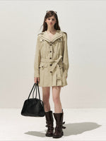 Sailor Collar Pleated Trench Coat
