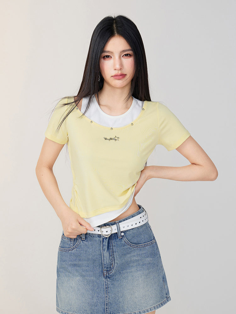 Faux Two-Piece Color-Blocked T-shirt
