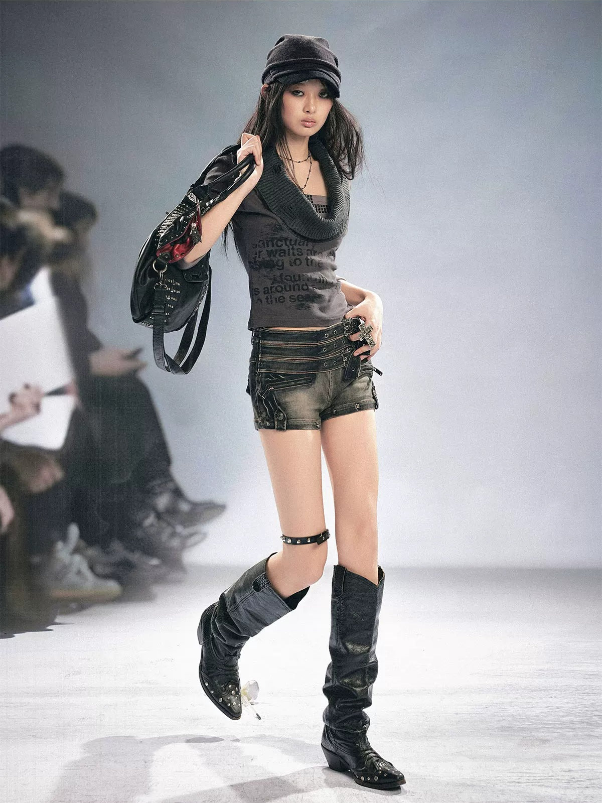 Punk Cross Rivet Knit Top