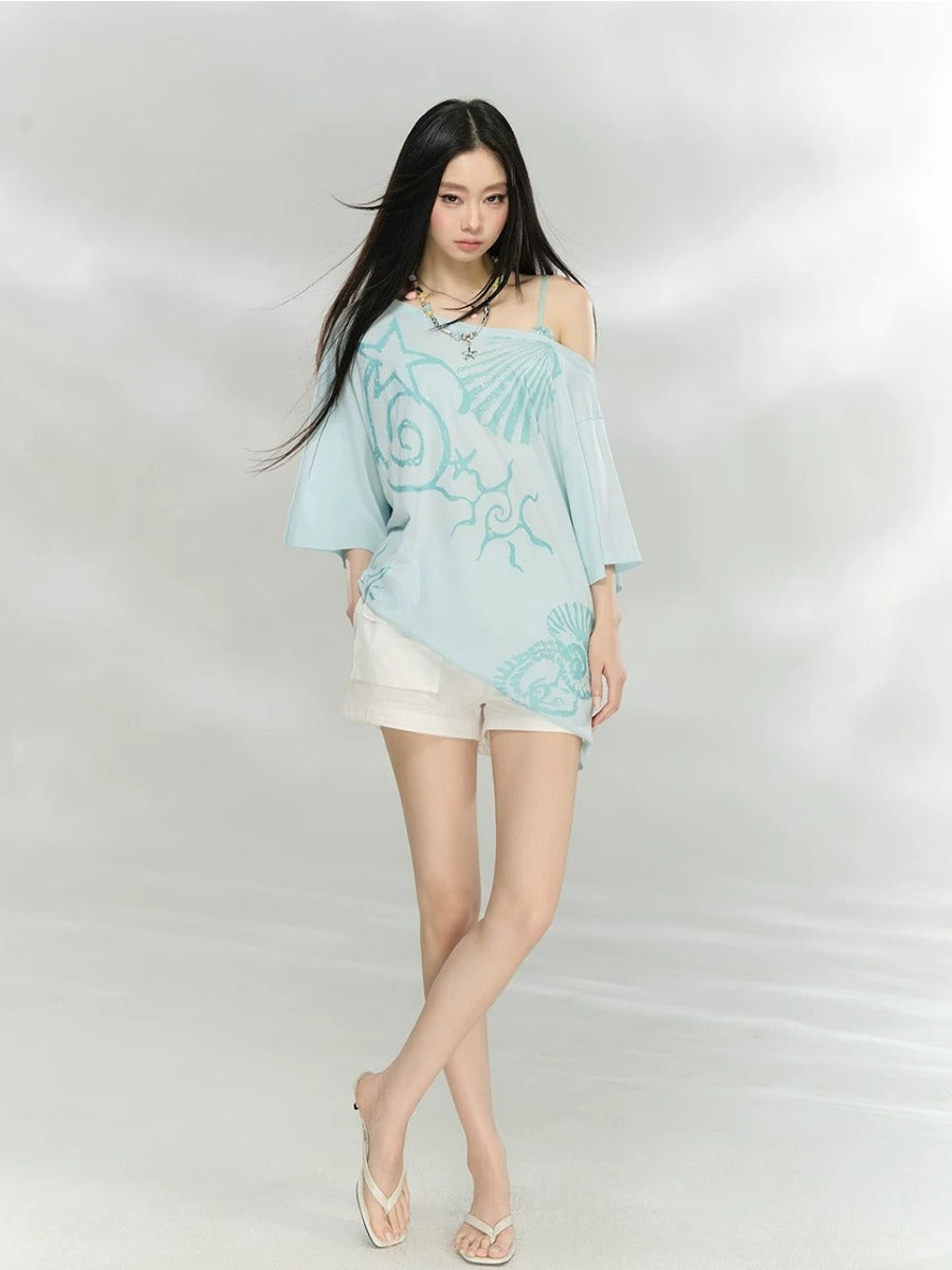Ocean Print Oversized Top