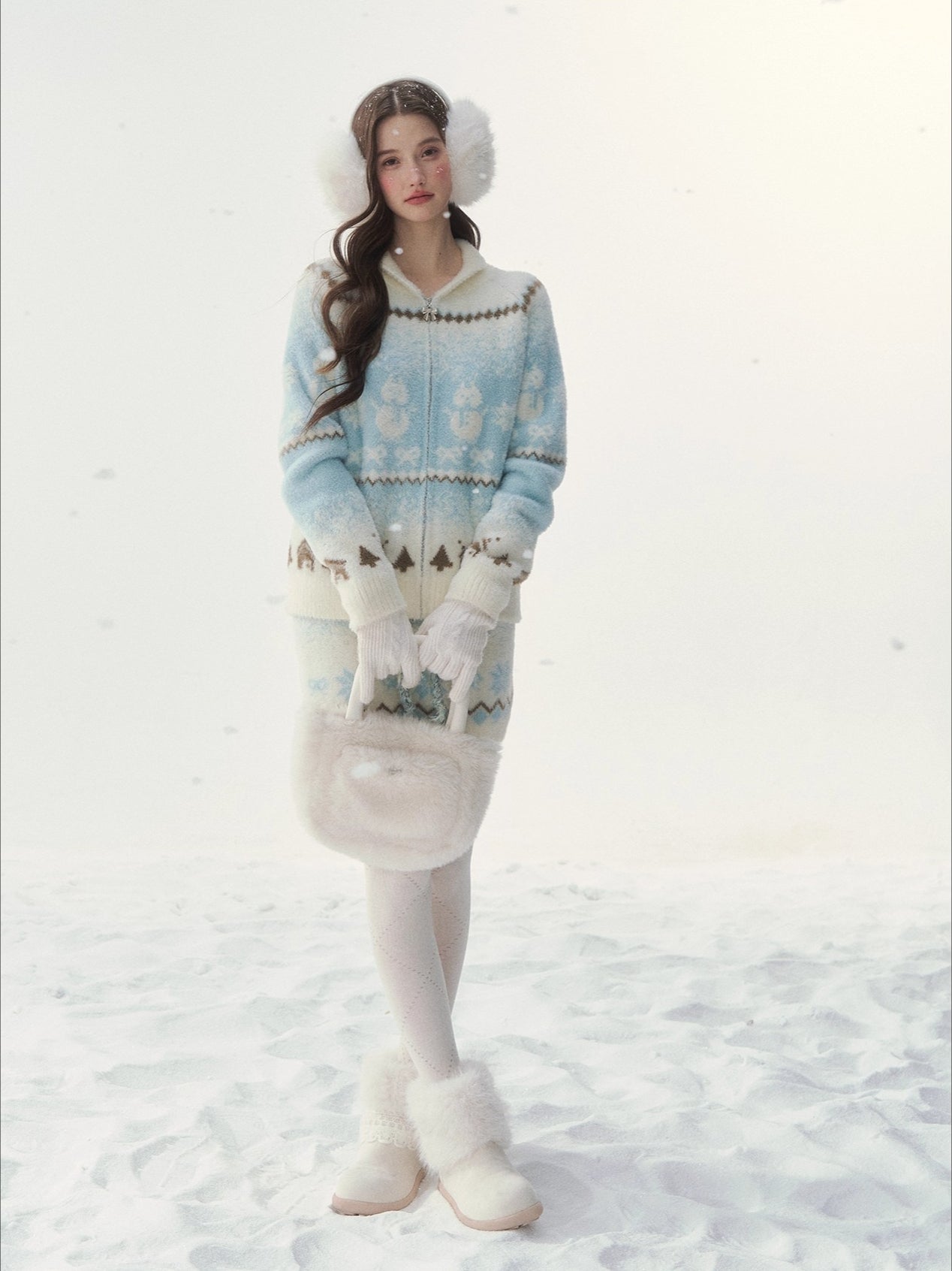 "Snowfall Minka" Fair Isle Mink Knit Sweater &amp; Skirt Set