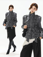 Gray Belted Tweed Coat