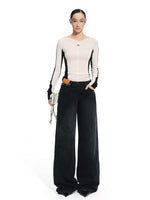 Sailor-Inspired Washed Twill Denim Low-Rise Straight Jeans