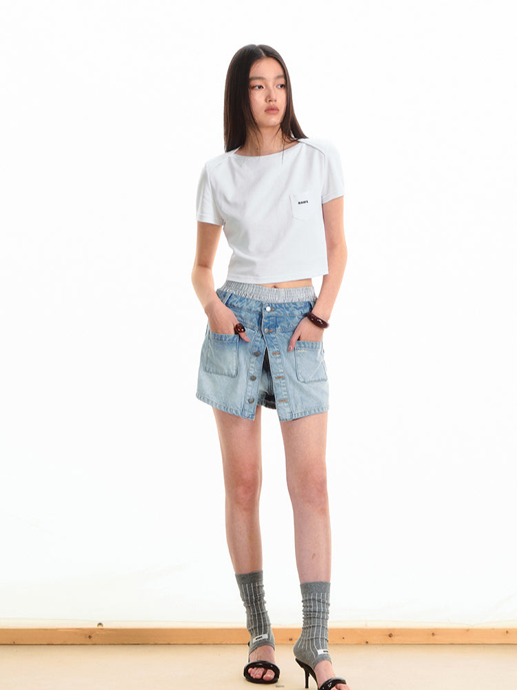 Layered Mammoth Denim Skirt