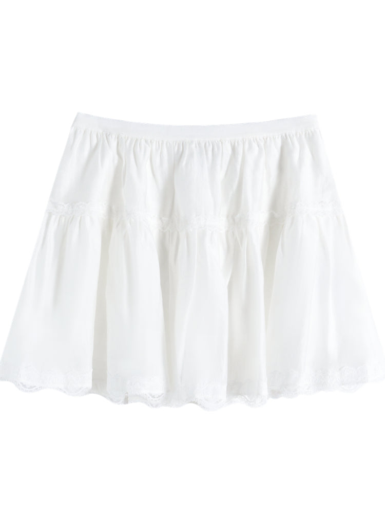 White Lace Panel Hooded Coat &amp; Skirt Set