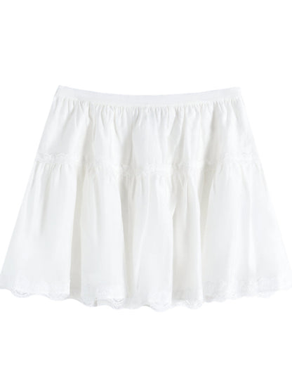 White Lace Panel Hooded Coat &amp; Skirt Set