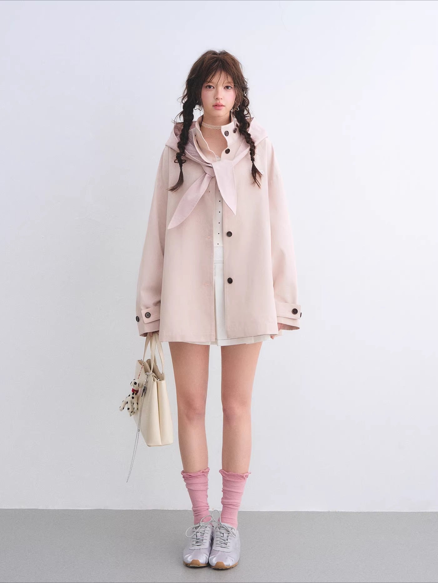 Detachable Ear Plaid Trench