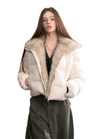 Colorblock Detachable Fur Down Jacket