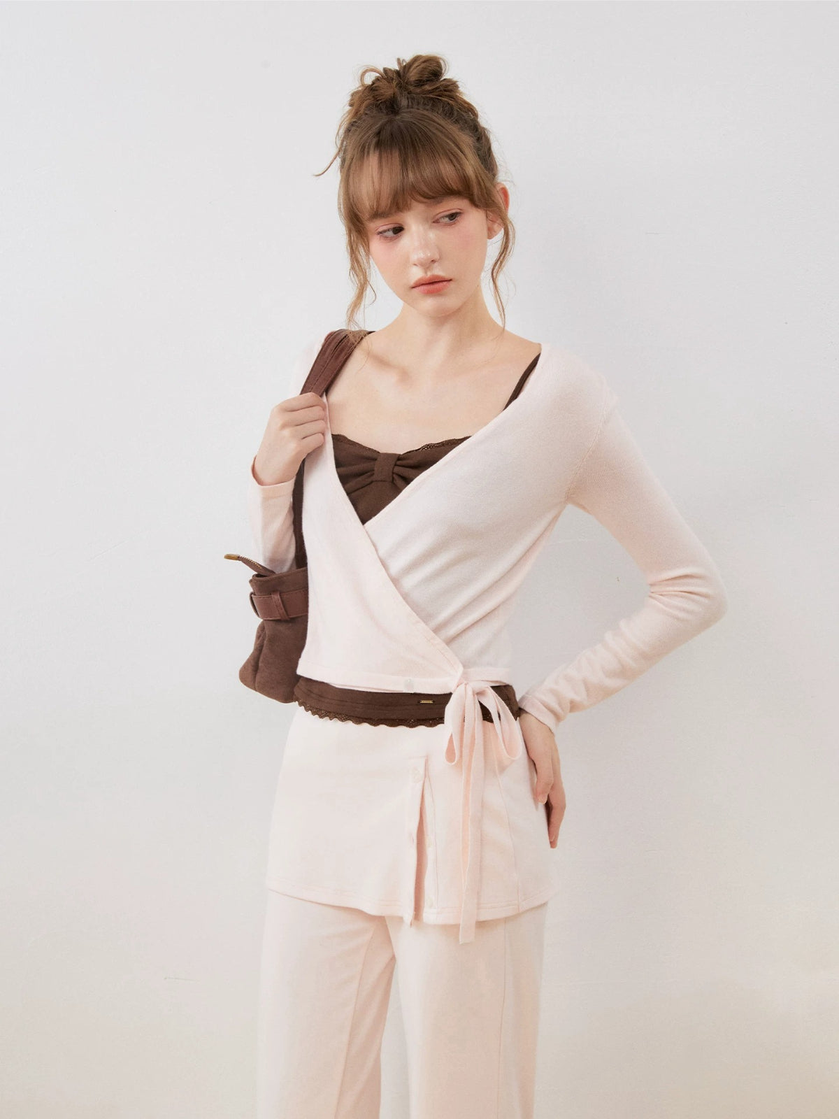 Silk Wool Wrap V-Neck Knit Top