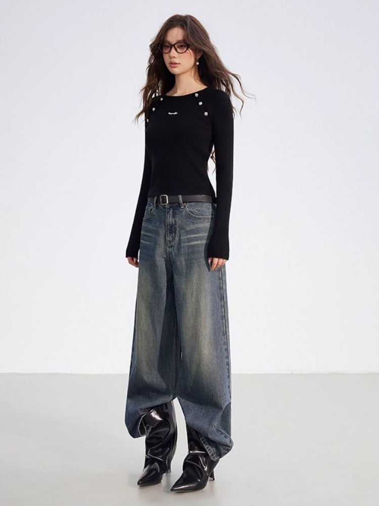 Black &amp; Beige Faux Layered Knit