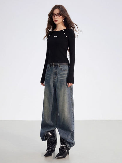 Black &amp; Beige Faux Layered Knit