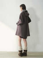 Double-Breasted Floral Hooded Wool Coat