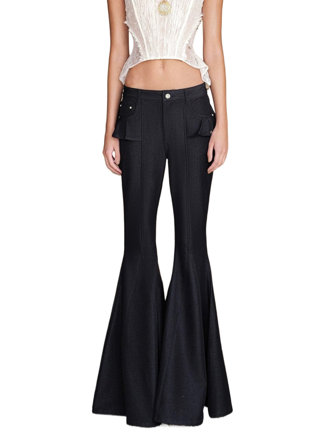Washed Ruffle Flare Denim Jeans