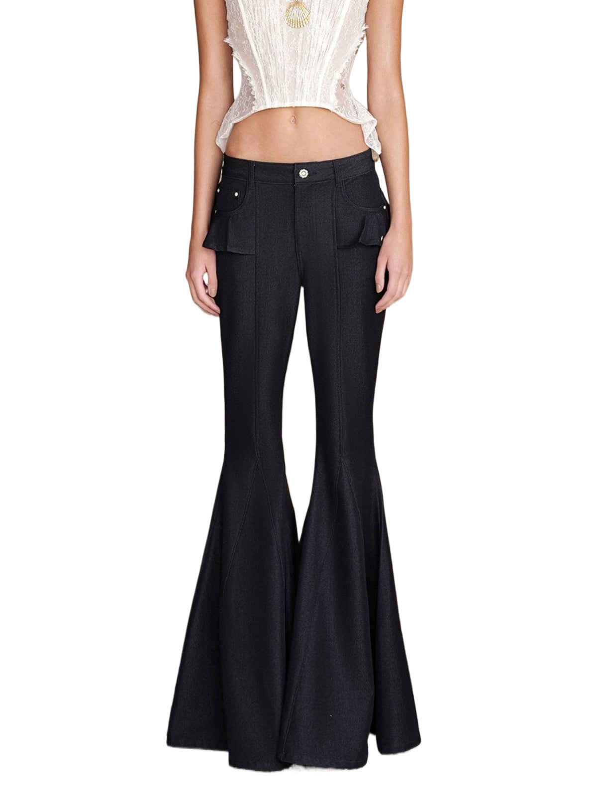 Washed Ruffle Flare Denim Jeans