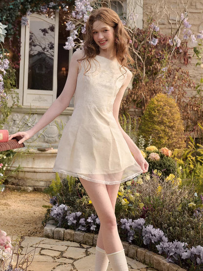 Embroidered Layered White Dress