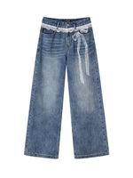 Lace Printed Wide-Leg Jeans