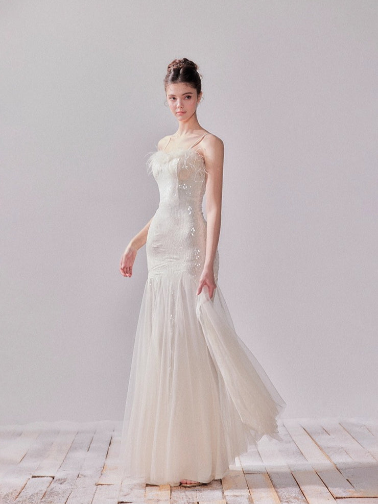 Sequin Mesh Fishtail Dress