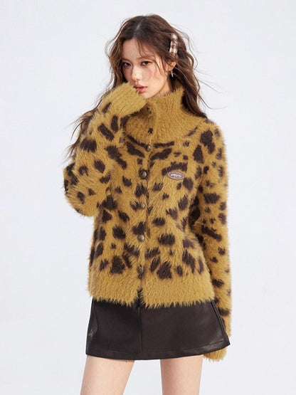 Fuzzy Leopard Collar Sweater