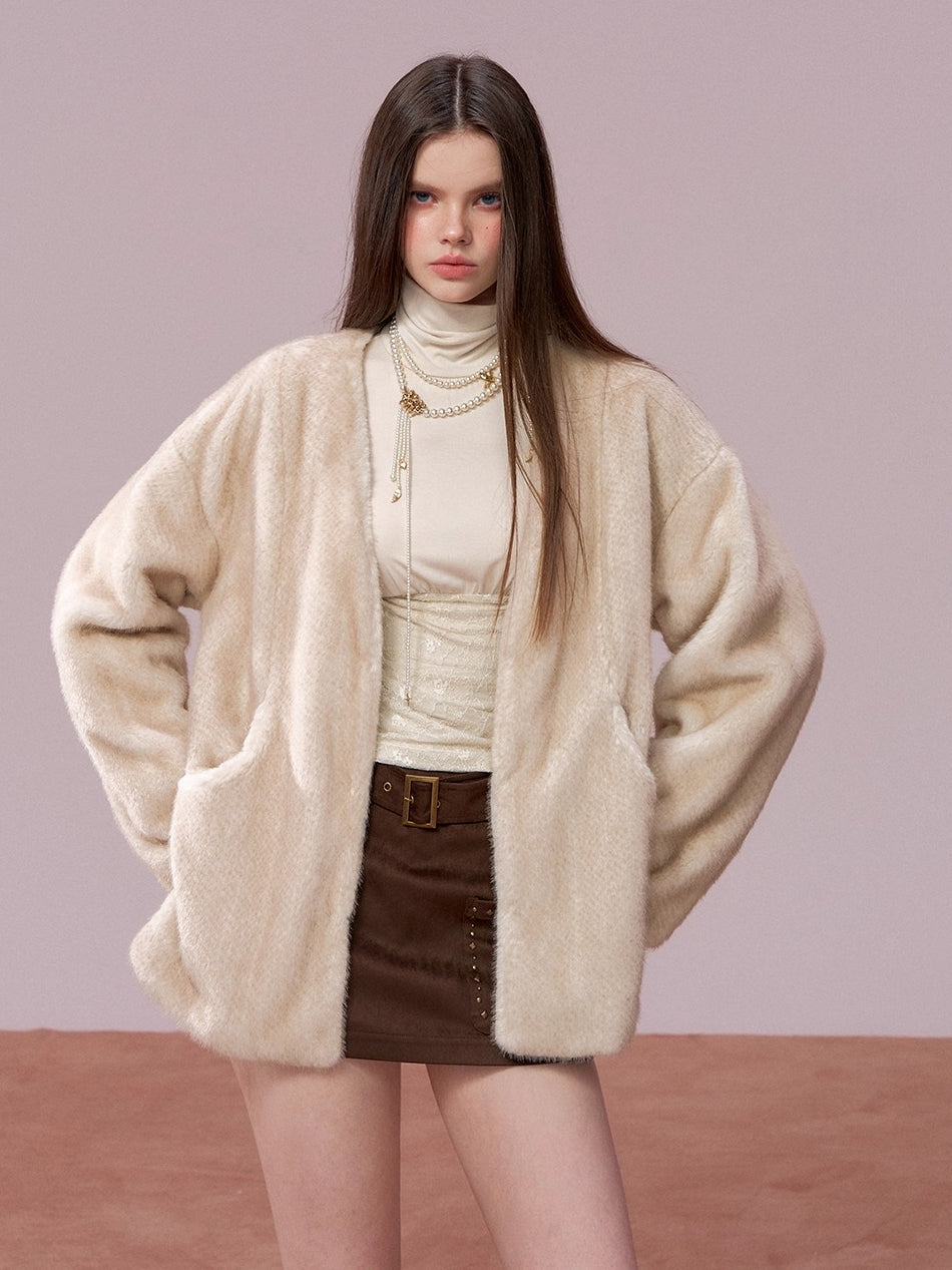 Ombre Faux Fur Pocket Coat