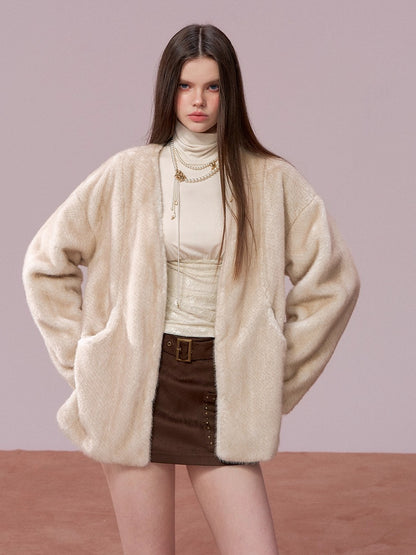 Ombre Faux Fur Pocket Coat