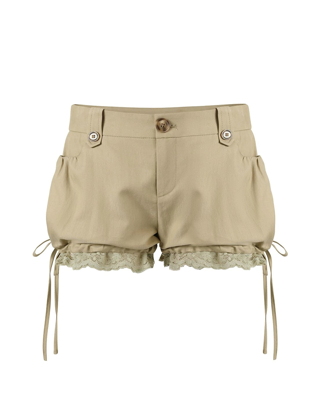 Khaki Lace Trim Balloon Shorts