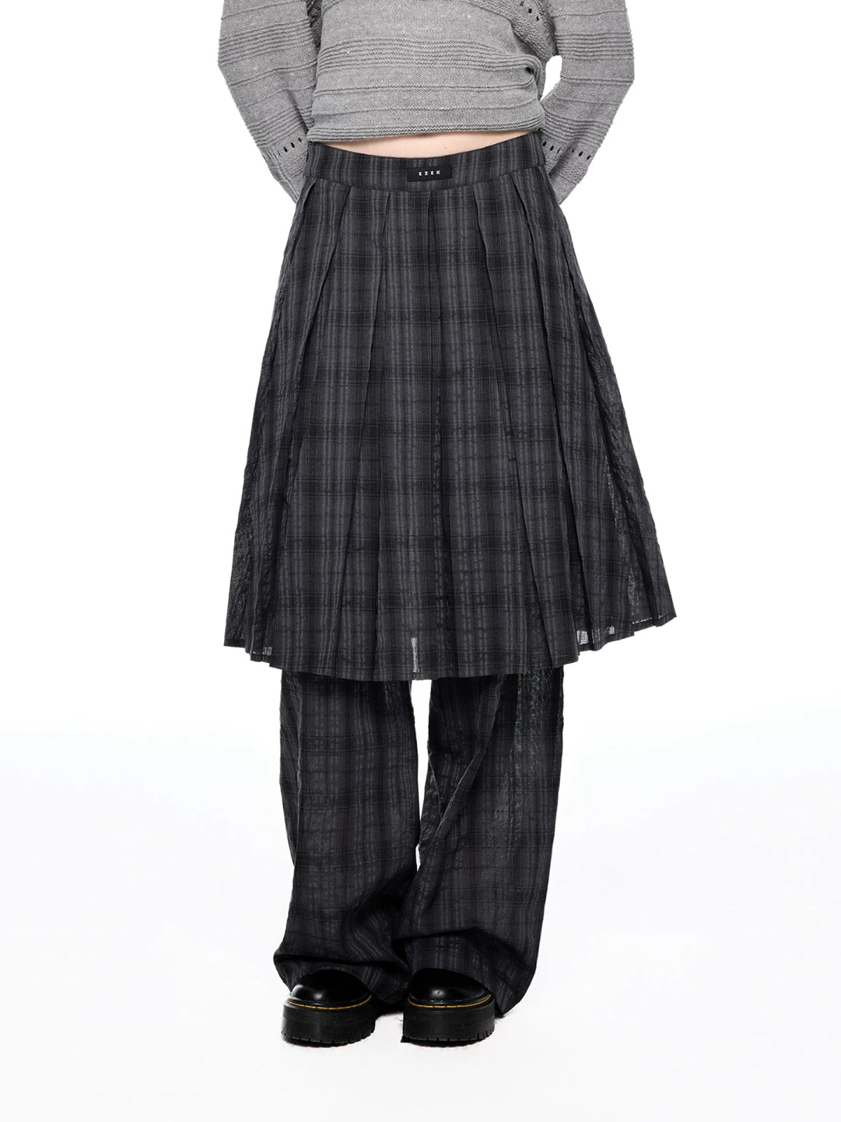 Plaid Pleated Layered Pants