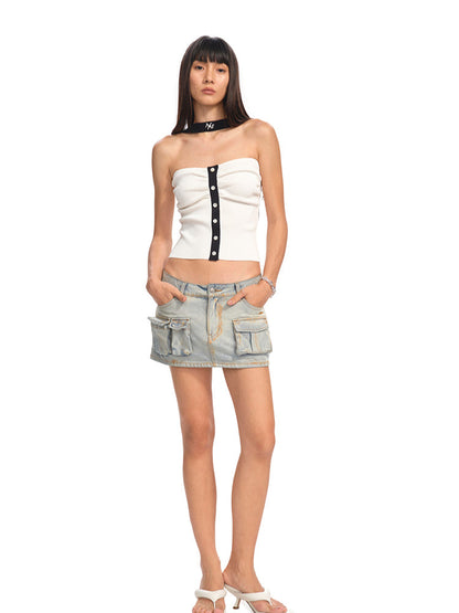 One-Shoulder Halter Color-Block Splicing Vest