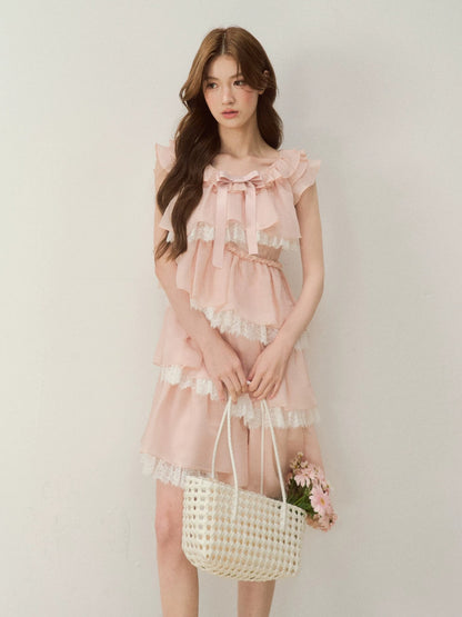 Tiered Lace Bow Dress