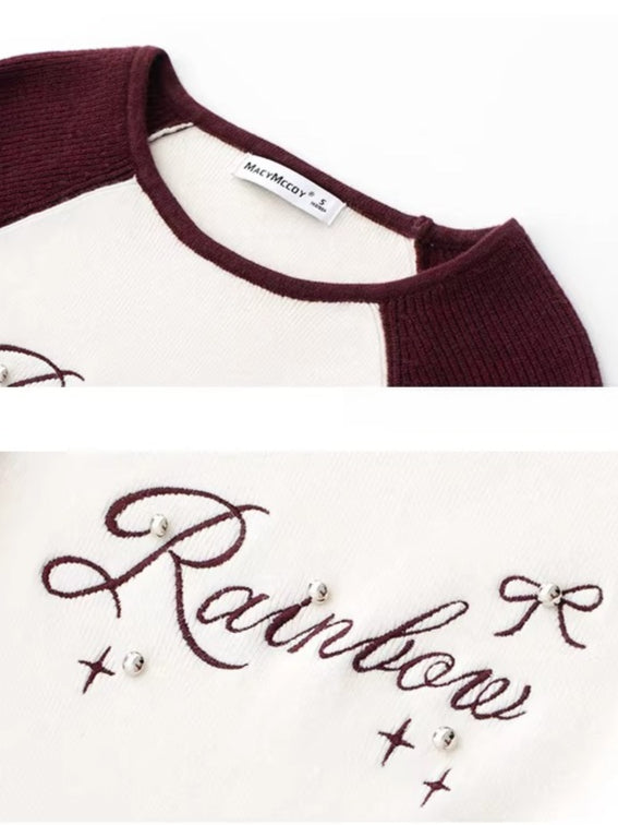 Color-blocked Sleeve Embroidered Top