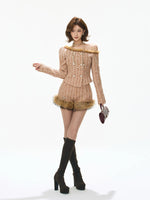Tweed Trim Asymmetric Jacket & Shorts Set