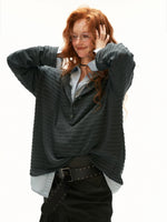 Textured Henry Neck Long Sleeve Top