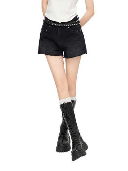 Star Denim Fringe Shorts