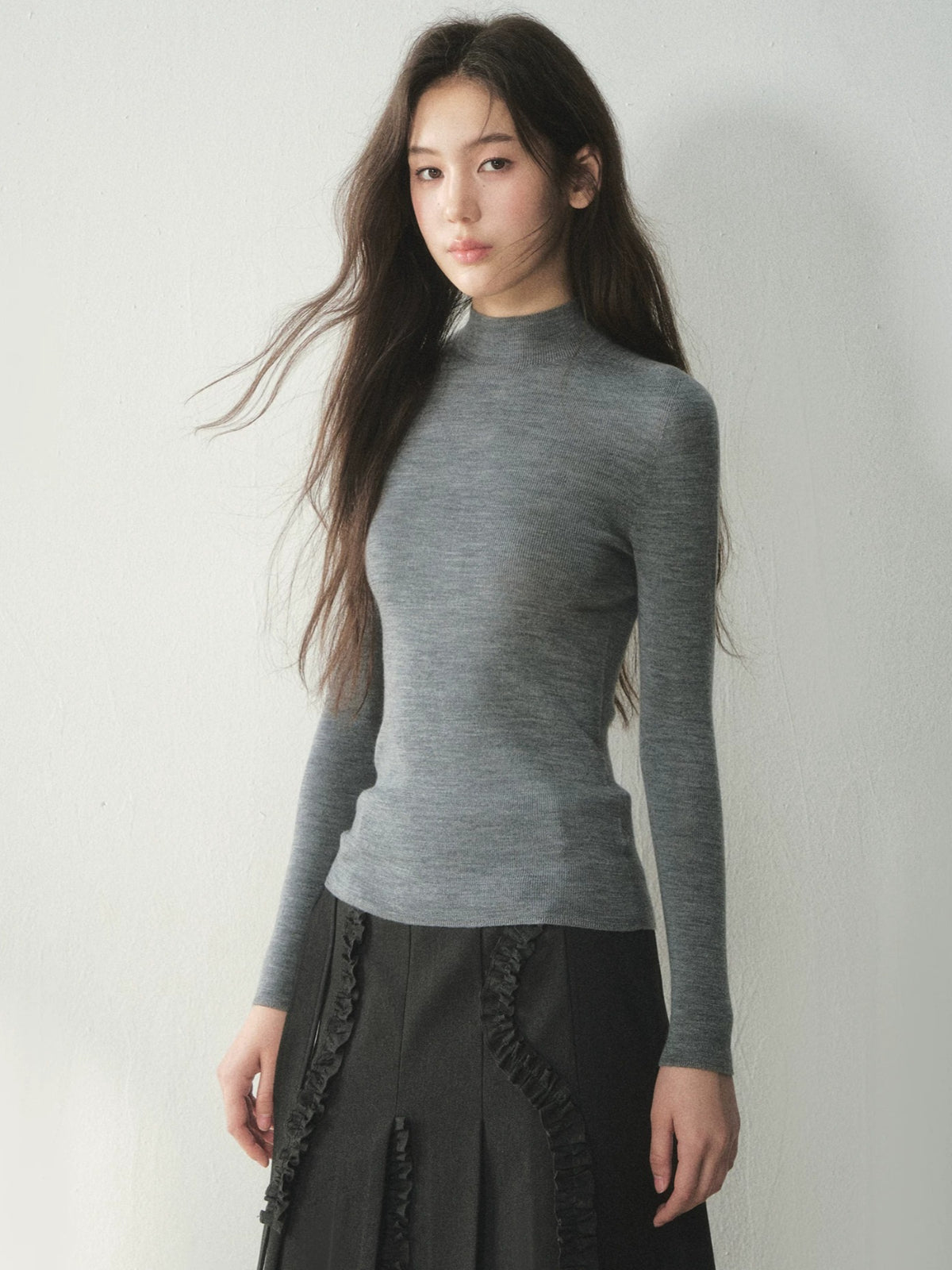 Pure Wool Mock Neck Knit Top
