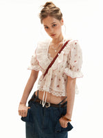 Floral Dot Puff Sleeve Blouse