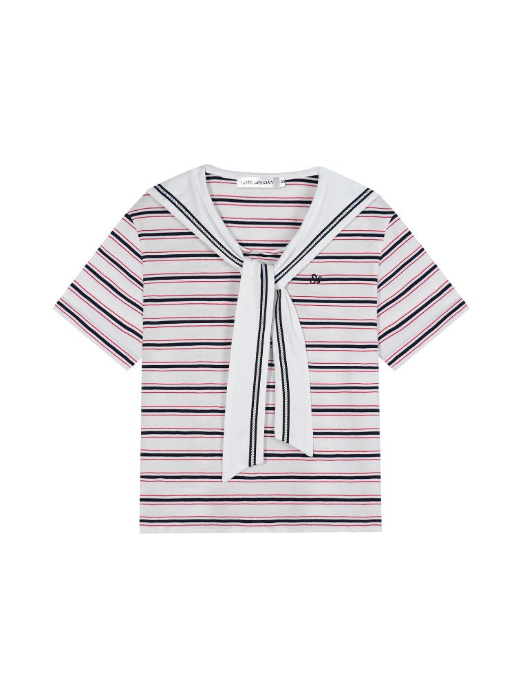 Sailor Collar Striped T-shirt