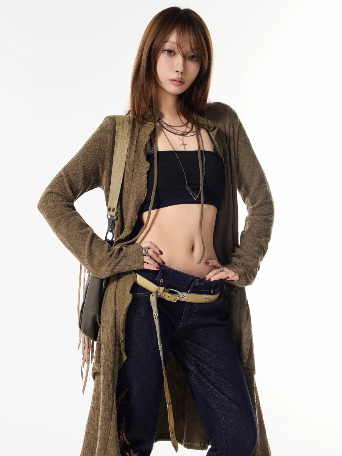 Drawstring Knit Cardigan